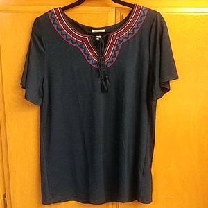 NWT, Westport, Blouse w, Embroidered Collar, Sz. L